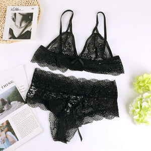 Sexy Women Lingerie Set Lace Breathable Erotic Underwear Suit Female Lingerie Lace Bra Briefs Set Hollow Out G-String Bra Set