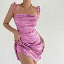 Load image into Gallery viewer, Sexy Women Mini Satin Dress 2022 Summer Spaghetti Strap Beach Dresses Ladies Lessveless Night Dresses Clubwear Robes De Soirée