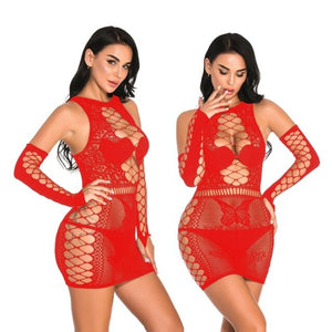 Sexy Women Nightgowns Fishnet Gown Nighty Babydall See-through Hot Erotic Elastic Bodycon Dress Bandage Homewear Lingerie