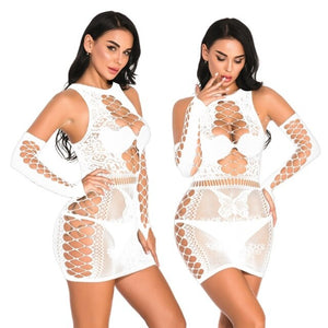 Sexy Women Nightgowns Fishnet Gown Nighty Babydall See-through Hot Erotic Elastic Bodycon Dress Bandage Homewear Lingerie