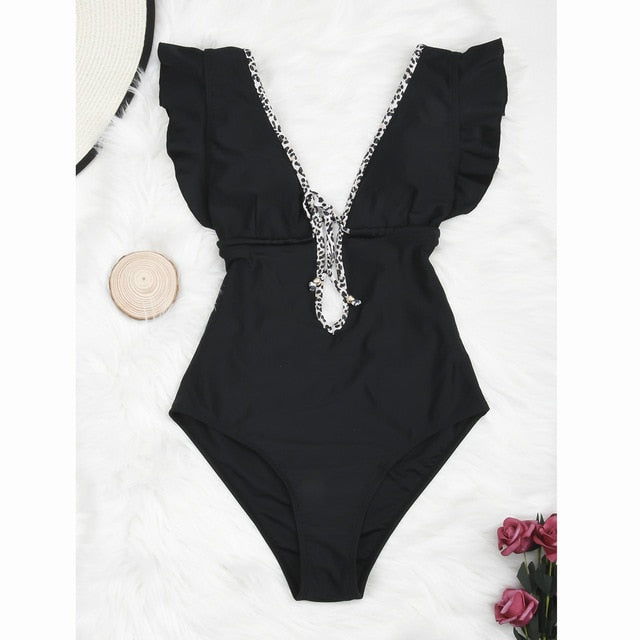 Sexy Women One Piece Swimsuit Female Push Up Swimwear Floral Bathing Suit Ruffle Swimming Suit Bodysuit Monokini Swimsuits
