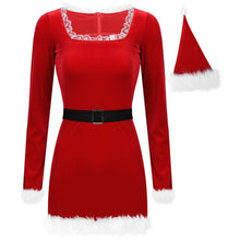 Load image into Gallery viewer, Sexy Women Red Xmas Dress with Belt Hat Sexy Christmas Costumes Adult Mrs Santa Claus Outfit Holidays Fancy Cosplay Costumes