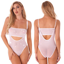 Load image into Gallery viewer, Sexy Women Rhinestone Transparent Mesh Teddy Bodysuit Crystal Diamond See Through Sheer High Cut Catsuit Lingerie Nightwear