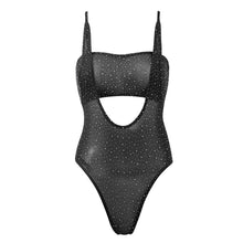 Load image into Gallery viewer, Sexy Women Rhinestone Transparent Mesh Teddy Bodysuit Crystal Diamond See Through Sheer High Cut Catsuit Lingerie Nightwear