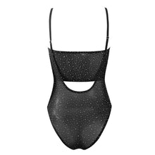 Load image into Gallery viewer, Sexy Women Rhinestone Transparent Mesh Teddy Bodysuit Crystal Diamond See Through Sheer High Cut Catsuit Lingerie Nightwear