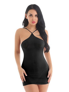 Sexy Women Sheer See Through Bodycon Mini Derss Night Club Spaghetti Straps and Backless Short Dress with G-string