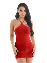 Load image into Gallery viewer, Sexy Women Sheer See Through Bodycon Mini Derss Night Club Spaghetti Straps and Backless Short Dress with G-string