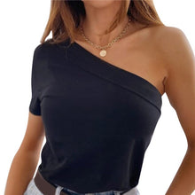 Load image into Gallery viewer, Sexy Women Summer Solid Color T-Shirts One Shoulder Design Short Sleeve Slim Pullovers Top For Streetwear