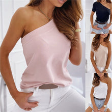 Load image into Gallery viewer, Sexy Women Summer Solid Color T-Shirts One Shoulder Design Short Sleeve Slim Pullovers Top For Streetwear
