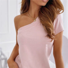 Load image into Gallery viewer, Sexy Women Summer Solid Color T-Shirts One Shoulder Design Short Sleeve Slim Pullovers Top For Streetwear