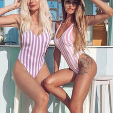 Load image into Gallery viewer, Sexy Women Swimwear Female 2021 New One Piece Swimsuit Striped Backless Bathing Suit Woman Swimming Wear for Beachwear Monokini
