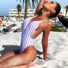 Load image into Gallery viewer, Sexy Women Swimwear Female 2021 New One Piece Swimsuit Striped Backless Bathing Suit Woman Swimming Wear for Beachwear Monokini