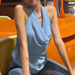 Sexy chiffon backless white Tops women halter neck camisole solid sleeveless summer causal camis 2021 streetwear e girl clothes