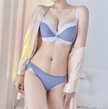 Load image into Gallery viewer, Sexy girl bra and briefs underwear pure desire wind small chest gathered thick cup comfortable cup no steel ring latex lingerie
