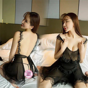 Sexy nightdress suit mesh chef lace-up ladies underwear plus size pajamas lace temptation home clothes Sao