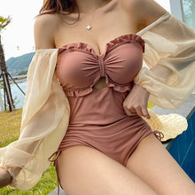 Load image into Gallery viewer, Sexy tummy control swimsuits One Piece Ruffle Swimsuit Lady 2022 Monokini Long Sleeve Swimwear Women Swim Bath Suit