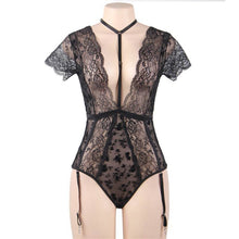 Load image into Gallery viewer, Sexy underwear sexy lace floral stitching perspective garter jumpsuit passionate teasing temptation sexy clothes