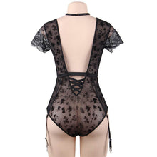 Load image into Gallery viewer, Sexy underwear sexy lace floral stitching perspective garter jumpsuit passionate teasing temptation sexy clothes