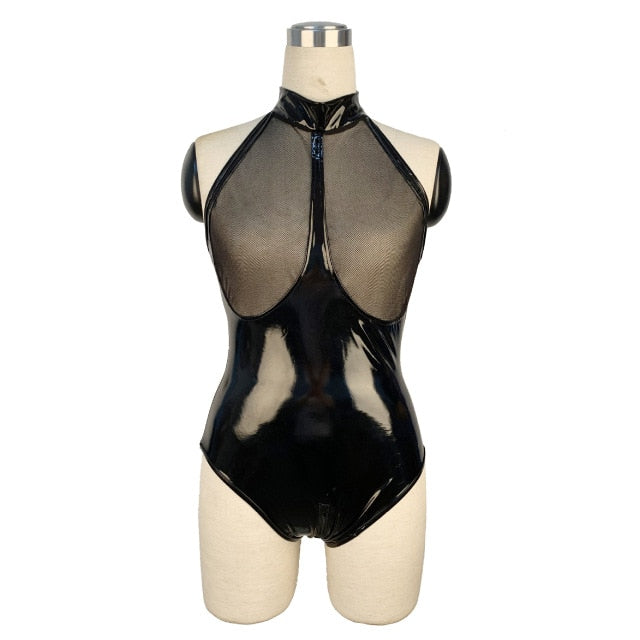 Sexy wetlook Faux Leather Catsuit PVC Latex Bodysuit Hollow out Bust Open Crotch Clubwear fetish hot erotic Pole Dance Lingerie