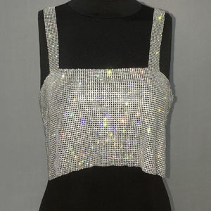 Shiny Sexy Rhinestone Party Club Crop Top Diamonds Metal Tank Tops Fashion Streetwear Night Sequined Womens Clothing Camisole