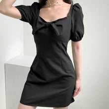 Load image into Gallery viewer, Short Puff Sleeve Dress Women Square Collar Bows Chic Elegant Mini Sexy Princess Fashion Solid Sweet Womens Vestido Summer Retro