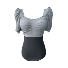 Load image into Gallery viewer, Short Sleeve One Piece Swimsuit Women Solid Swimwear Bow Monokini Pleated Swim Suit Open Back Bathing Suit Pads Push Up Korea