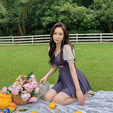 Load image into Gallery viewer, Short Sleeve One Piece Swimsuit Women Solid Swimwear Skirt Bathing Suit Cut Out Monokini Ruffle Flounce Monokini Push Up Pad