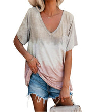 Load image into Gallery viewer, Short Sleeve Pocket Women Casual T-Shirts Street Gradient Print Tee Summer Loose Tops Oversized V-Neck Lady T-Shirt Big Size 5XL