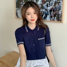 Load image into Gallery viewer, Short Sleeve Polo Collar Short Cardigan Tshirt Summer Top Korean Cloth Kawaii Streetwear Tee Shirt Femme Women Punk Vogue 2021