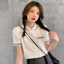 Load image into Gallery viewer, Short Sleeve Polo Collar Short Cardigan Tshirt Summer Top Korean Cloth Kawaii Streetwear Tee Shirt Femme Women Punk Vogue 2021