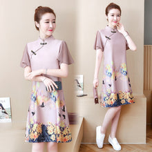 Load image into Gallery viewer, Short Sleeve Vintage Floral Print Improved Cheongsam Women Stand Collar Retro Buckle Chinese Style Elegant Mini Dress Female