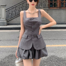 Load image into Gallery viewer, Shorts 2 Piece Set Fashion Casual Blazer Women Sleeveless Single Breasted Vest Top + Elastic Waist Shorts Suits Female Summer