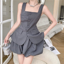 Load image into Gallery viewer, Shorts 2 Piece Set Fashion Casual Blazer Women Sleeveless Single Breasted Vest Top + Elastic Waist Shorts Suits Female Summer