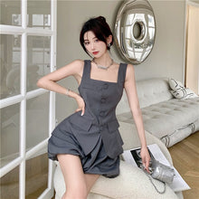 Load image into Gallery viewer, Shorts 2 Piece Set Fashion Casual Blazer Women Sleeveless Single Breasted Vest Top + Elastic Waist Shorts Suits Female Summer