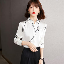 Load image into Gallery viewer, Silk Blouse Long-sleeved Tose Print Shirt Vintage High-quality Women Blouse Top