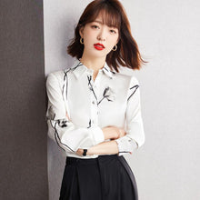 Load image into Gallery viewer, Silk Blouse Long-sleeved Tose Print Shirt Vintage High-quality Women Blouse Top