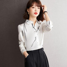 Load image into Gallery viewer, Silk Blouse Long-sleeved Tose Print Shirt Vintage High-quality Women Blouse Top