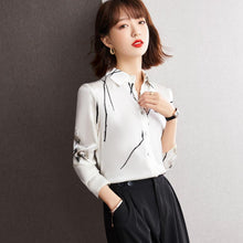 Load image into Gallery viewer, Silk Blouse Long-sleeved Tose Print Shirt Vintage High-quality Women Blouse Top