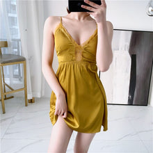 Load image into Gallery viewer, Silk Negligee Women Hot Erotic Nightgowns Satin Sleepwear Lace Night Dress Lingerie V-neck Nightie Nightwear Elegant Homewear