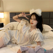 Load image into Gallery viewer, Silk Pajamas For Women Set Summer Pyjamas Women Thin Outer Wear Home Clothes Loose Solid Color Lace Kawaii Style Two-Piece Set