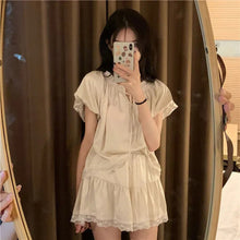Load image into Gallery viewer, Silk Pajamas For Women Set Summer Pyjamas Women Thin Outer Wear Home Clothes Loose Solid Color Lace Kawaii Style Two-Piece Set