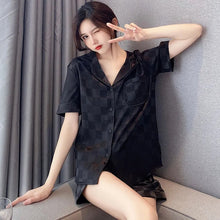 Load image into Gallery viewer, Silk Pajamas For Women Thin Section Short-Sleeved Women&#39;S 2 Piece Set Plaid 2022 New Spring Summer Satin Home Clothes Set Women