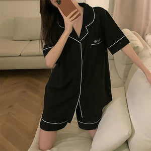 Silk Pajamas Women&#39;S 2 Piece Set Summer Short Sleeve Pant Suits Thin Solid Color Casual Satin Home Dress Clothes For Women