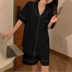 Silk Pajamas Women&#39;S 2 Piece Set Summer Short Sleeve Pant Suits Thin Solid Color Casual Satin Home Dress Clothes For Women