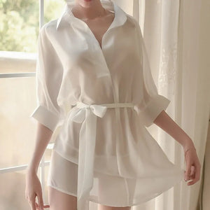 Silk Pajamas Women&#39;S Cotton Summer Sexy Shirts Sweet Mid-Length Nightdresses Loose And Sweet Korean Style Kawaii Home Clothes