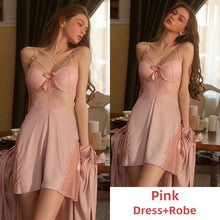 Load image into Gallery viewer, Silk Robe for Women Pamajas Set Sexy Sleepwear BathRobe Sets Lace Night Dress Backless Camisole Nightgown Sleep Tops Lingerie