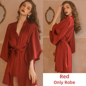 Silk Robe for Women Pamajas Set Sexy Sleepwear BathRobe Sets Lace Night Dress Backless Camisole Nightgown Sleep Tops Lingerie