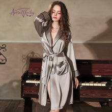 Load image into Gallery viewer, Silk Robes for Women Sleepwear Kimono Bathrobe Female Intimate Lingerie Home Wear Deep V Sexy Bridesmaid Robe Dropshipping
