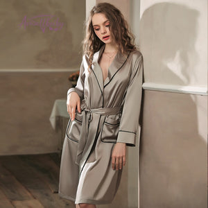 Silk Robes for Women Sleepwear Kimono Bathrobe Female Intimate Lingerie Home Wear Deep V Sexy Bridesmaid Robe Dropshipping
