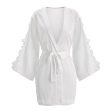 Load image into Gallery viewer, Silky Pajamas for Women Bathrobe Morning Gowns Lace-up Cutout Flower V-Neck Nightdress Gift for Wedding Homewear Sleep Set